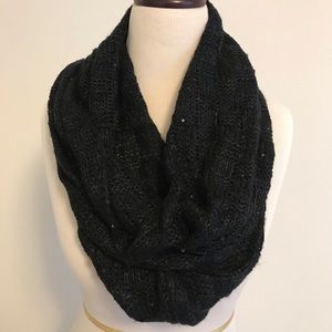 Black Knitted Infinity Scarf with Sequins